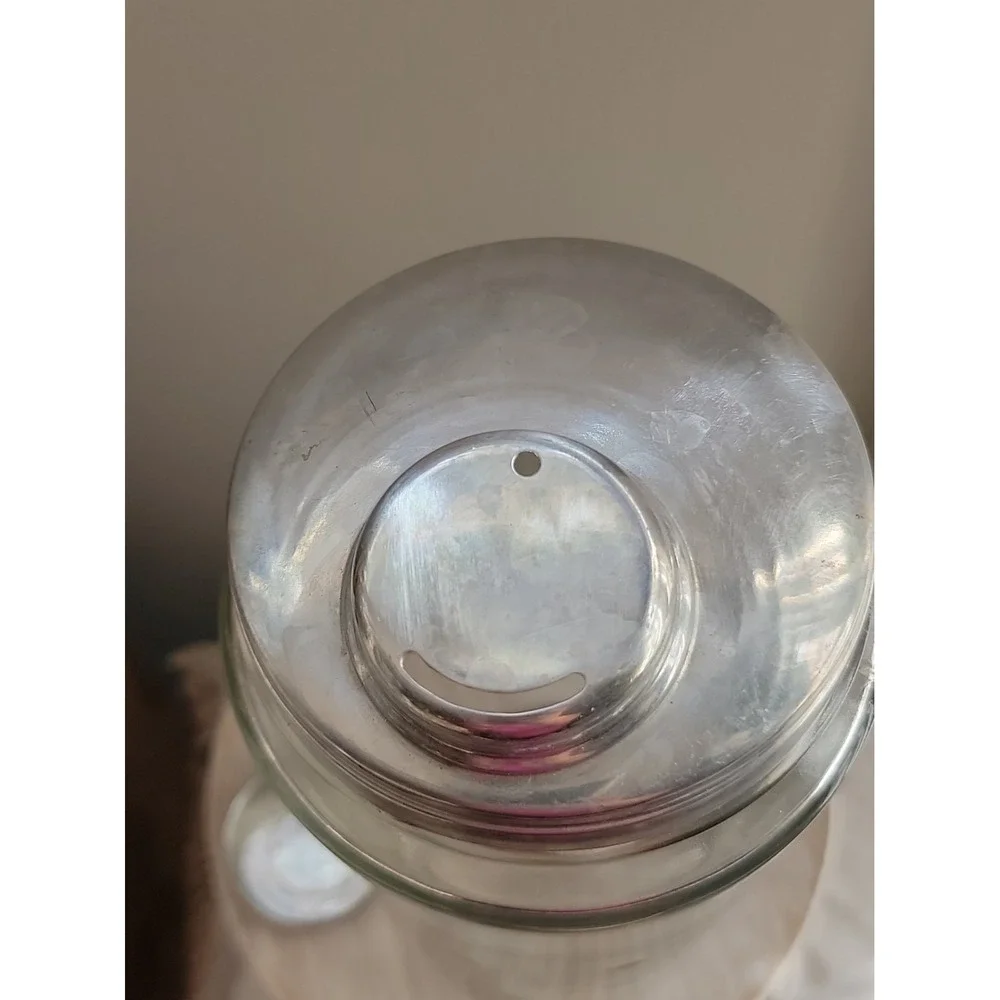 Vintage Mid Century Etched Glass Cocktail Shaker With Stainless Steel Lid